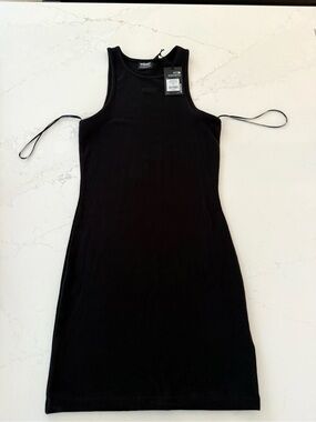 NWT SNIPES Ribbed Black Bodycon Midi/Mini Dress Size S